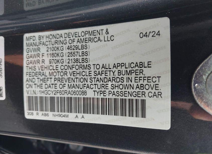 Photo 9 of 2024 Honda Accord HYBRID EX-L (VIN 1HGCY2F60RA060088)