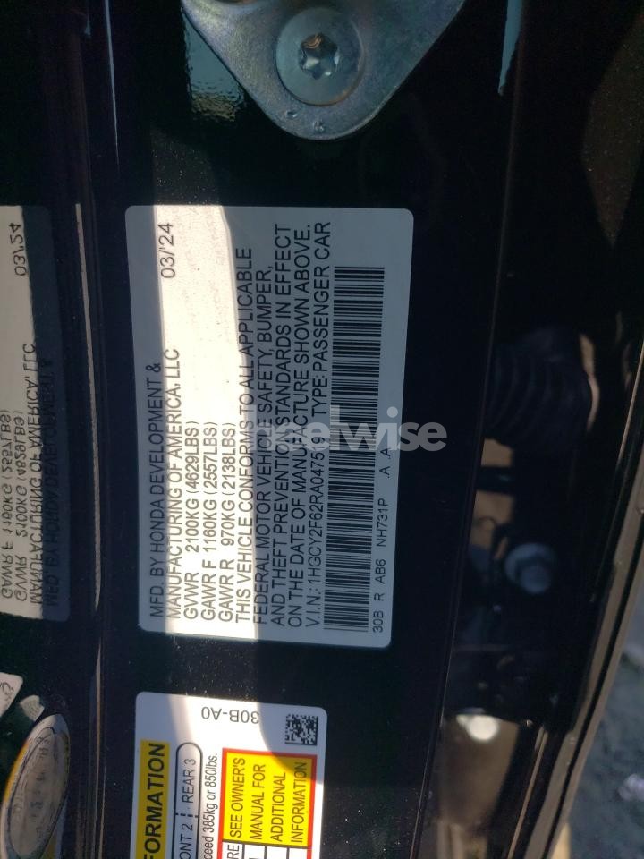 Photo 12 of 2024 HONDA ACCORD HYBRID EXL (VIN 1HGCY2F62RA047519)