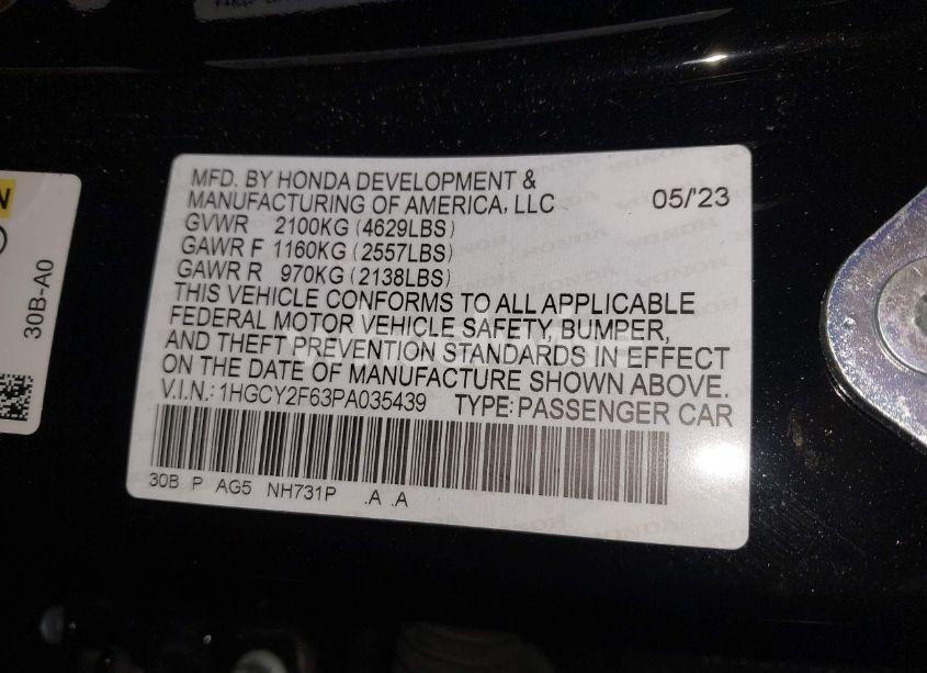 Photo 9 of 2023 Honda Accord HYBRID EX-L (VIN 1HGCY2F63PA035439)