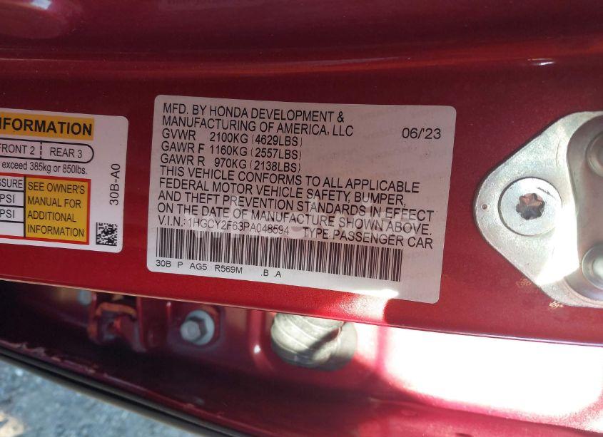 Photo 9 of 2023 Honda Accord HYBRID EX-L (VIN 1HGCY2F63PA048594)