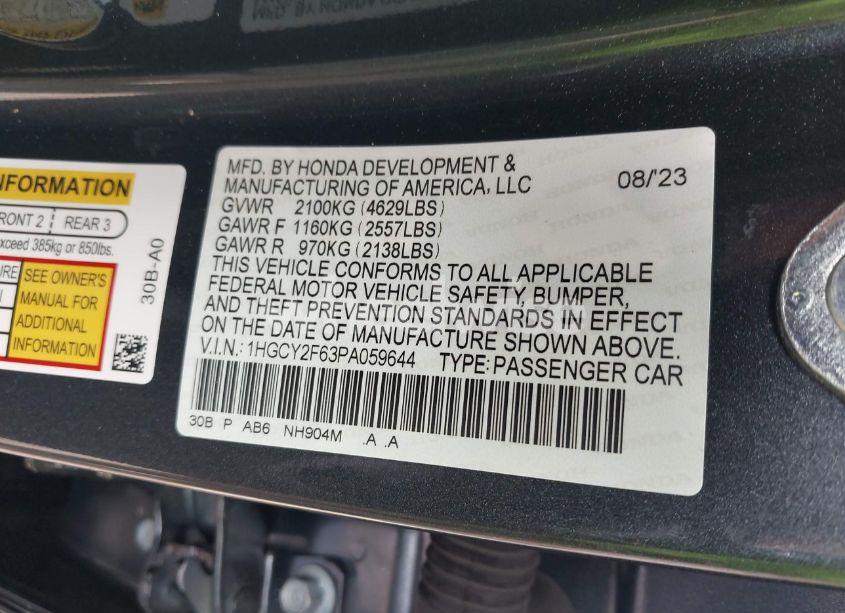 Photo 9 of 2023 Honda Accord HYBRID EX-L (VIN 1HGCY2F63PA059644)