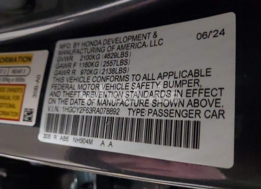 Photo 9 of 2024 Honda Accord HYBRID EX-L (VIN 1HGCY2F63RA078892)