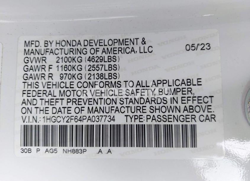 Photo 9 of 2023 Honda Accord HYBRID EX-L (VIN 1HGCY2F64PA037734)
