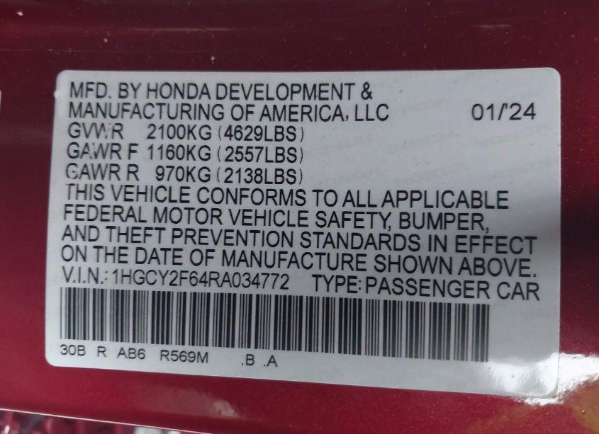 Photo 9 of 2024 Honda Accord HYBRID EX-L (VIN 1HGCY2F64RA034772)