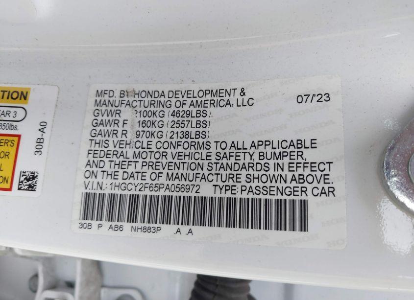 Photo 9 of 2023 Honda Accord HYBRID EX-L (VIN 1HGCY2F65PA056972)