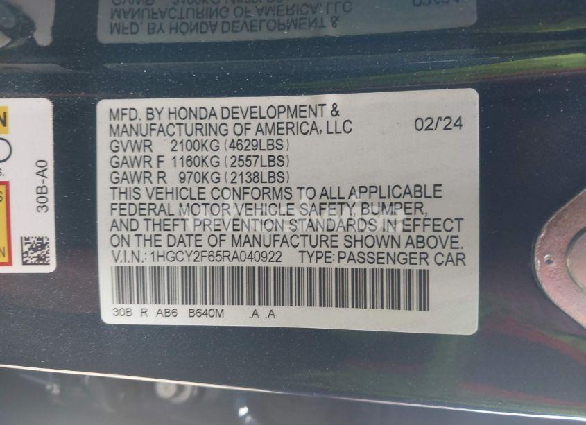 Photo 9 of 2024 Honda Accord HYBRID EX-L (VIN 1HGCY2F65RA040922)