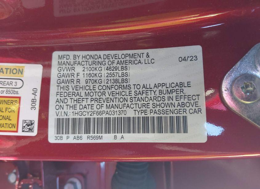 Photo 9 of 2023 Honda Accord HYBRID EX-L (VIN 1HGCY2F66PA031370)