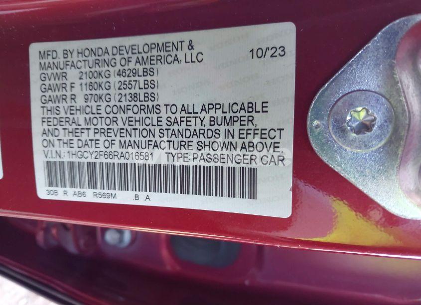 Photo 9 of 2024 Honda Accord HYBRID EX-L (VIN 1HGCY2F66RA016581)