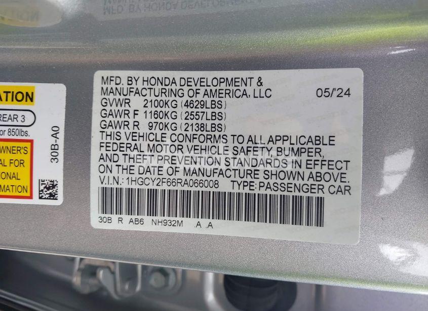 Photo 9 of 2024 Honda Accord HYBRID EX-L (VIN 1HGCY2F66RA066008)