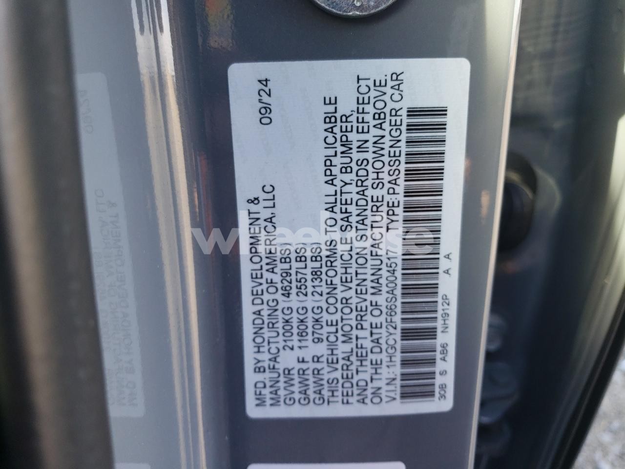 Photo 12 of 2025 HONDA ACCORD HYBRID EXL (VIN 1HGCY2F66SA004517)