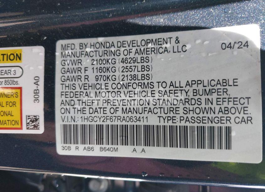 Photo 9 of 2024 Honda Accord HYBRID EX-L (VIN 1HGCY2F67RA063411)