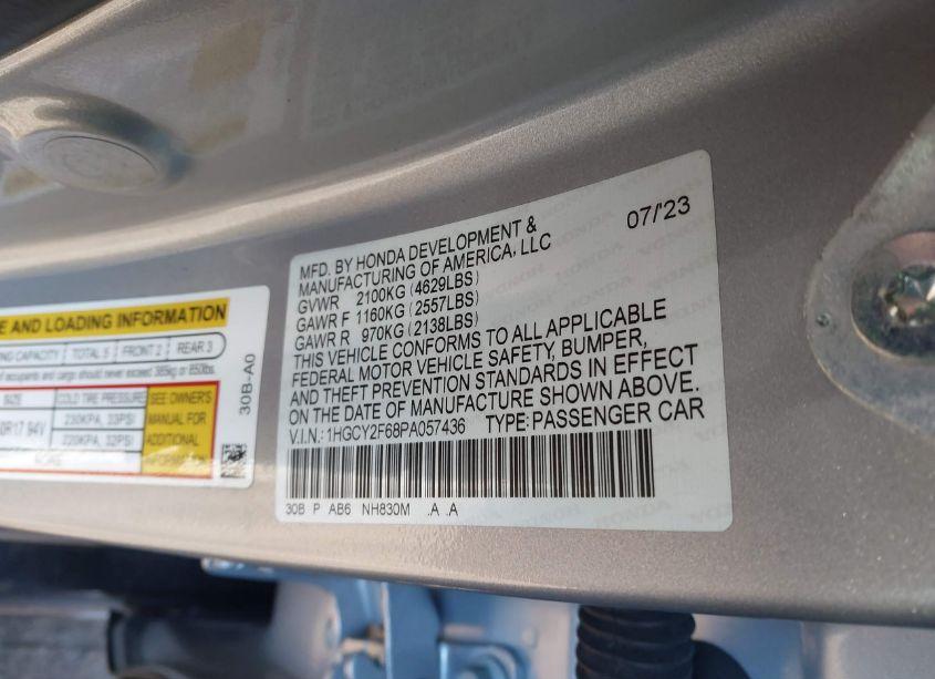 Photo 9 of 2023 Honda Accord HYBRID EX-L (VIN 1HGCY2F68PA057436)