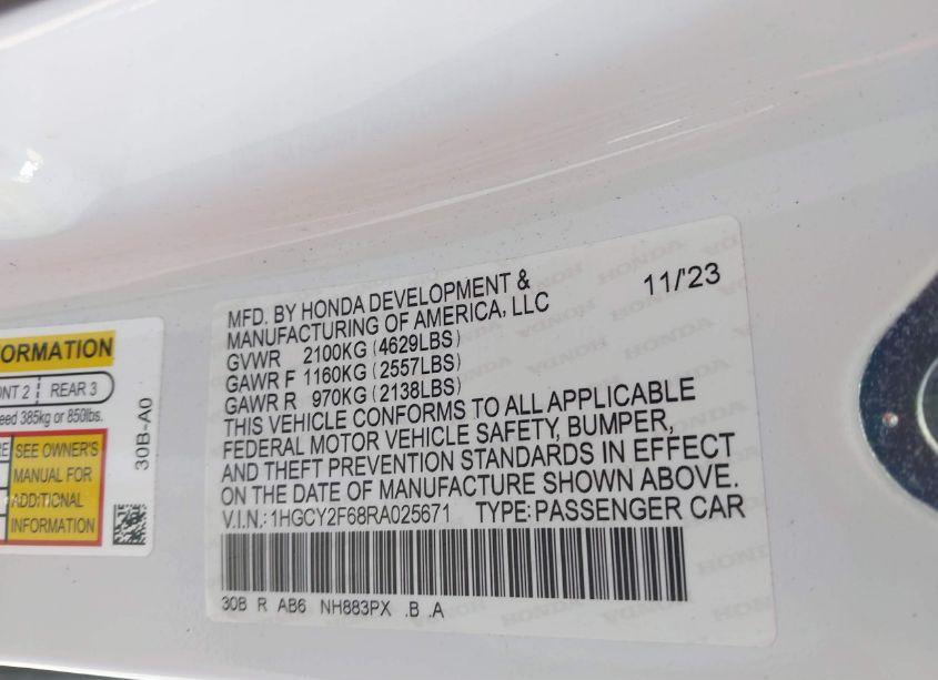 Photo 9 of 2024 Honda Accord HYBRID EX-L (VIN 1HGCY2F68RA025671)