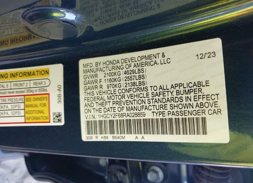 Photo 9 of 2024 Honda Accord HYBRID EX-L (VIN 1HGCY2F68RA028859)