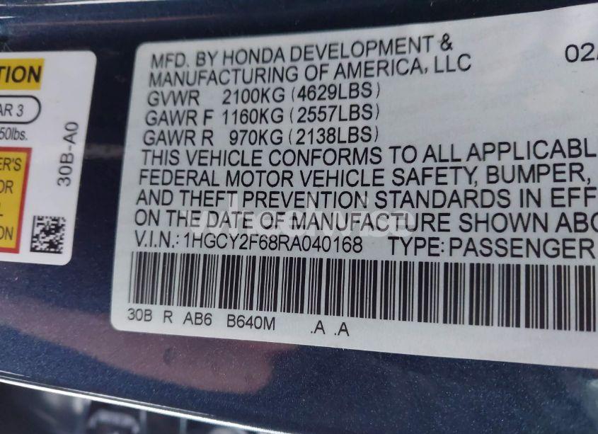 Photo 9 of 2024 Honda Accord HYBRID EX-L (VIN 1HGCY2F68RA040168)