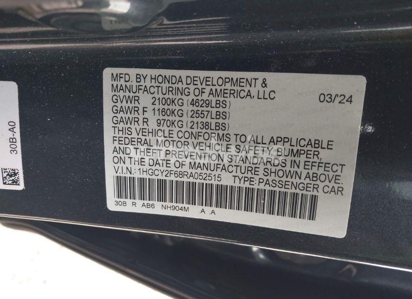 Photo 9 of 2024 Honda Accord HYBRID EX-L (VIN 1HGCY2F68RA052515)