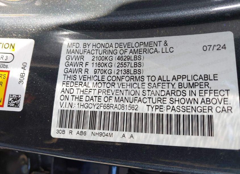 Photo 9 of 2024 Honda Accord HYBRID EX-L (VIN 1HGCY2F68RA081562)