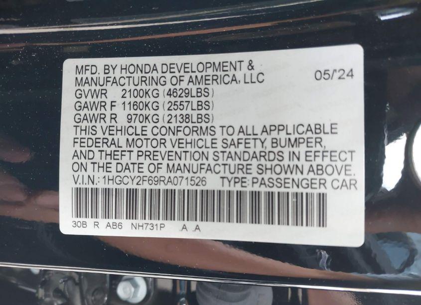Photo 9 of 2024 Honda Accord HYBRID EX-L (VIN 1HGCY2F69RA071526)