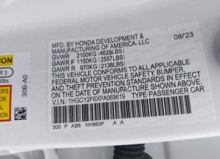 Photo 9 of 2023 Honda Accord HYBRID EX-L (VIN 1HGCY2F6XPA069619)