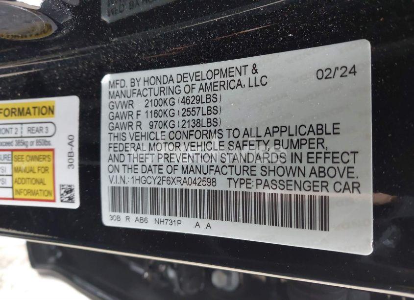 Photo 9 of 2024 Honda Accord HYBRID EX-L (VIN 1HGCY2F6XRA042598)