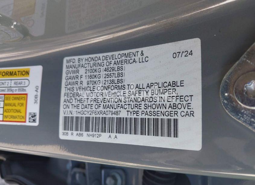 Photo 9 of 2024 Honda Accord HYBRID EX-L (VIN 1HGCY2F6XRA079487)