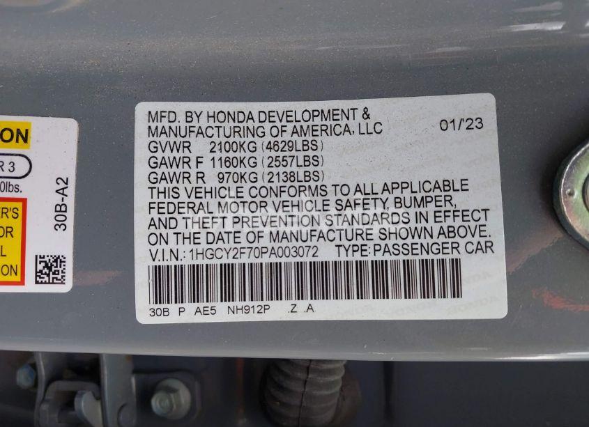 Photo 9 of 2023 Honda Accord HYBRID SPORT-L (VIN 1HGCY2F70PA003072)