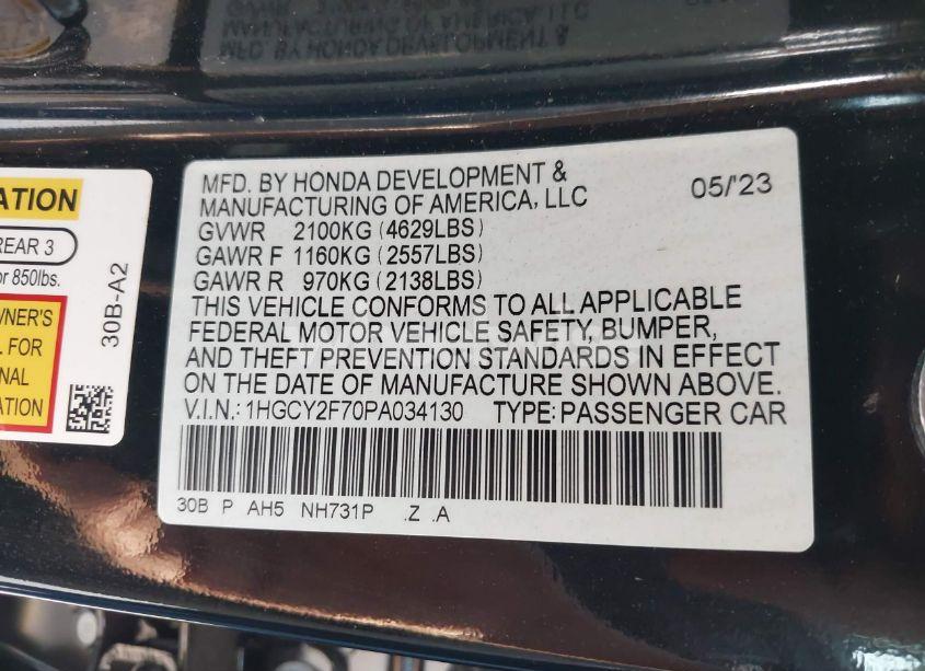 Photo 9 of 2023 Honda Accord HYBRID SPORT-L (VIN 1HGCY2F70PA034130)