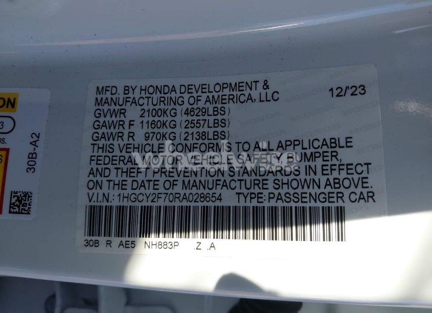 Photo 9 of 2024 Honda Accord HYBRID SPORT-L (VIN 1HGCY2F70RA028654)