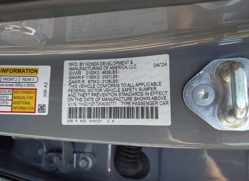 Photo 9 of 2024 Honda Accord HYBRID SPORT-L (VIN 1HGCY2F70RA060777)