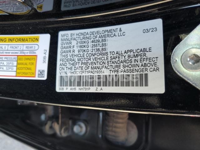 Photo 3 of 2023 HONDA ACCORD HYBRID SPORT-L N/A (VIN 1HGCY2F71PA019314)