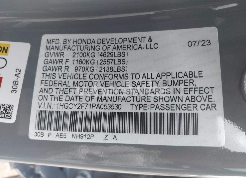 Photo 9 of 2023 Honda Accord HYBRID SPORT-L (VIN 1HGCY2F71PA053530)