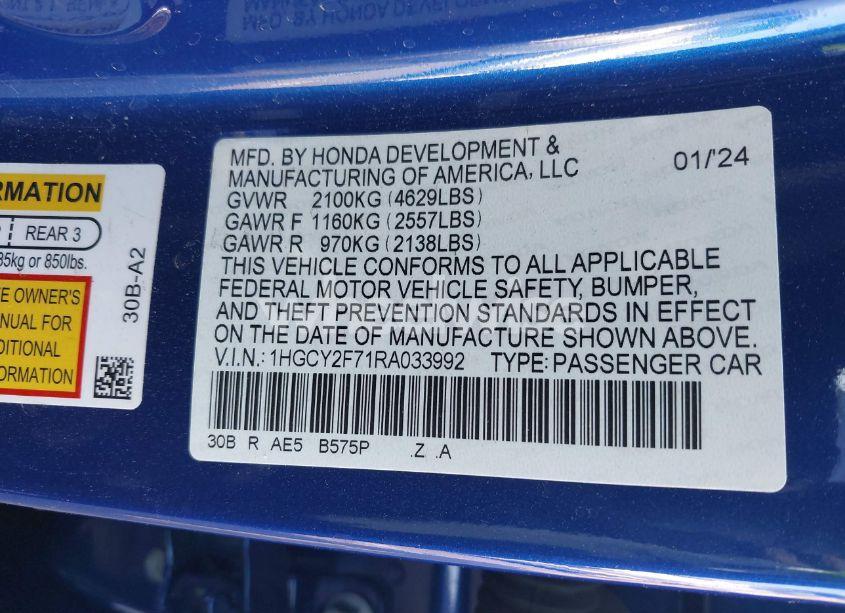 Photo 9 of 2024 Honda Accord HYBRID SPORT-L (VIN 1HGCY2F71RA033992)