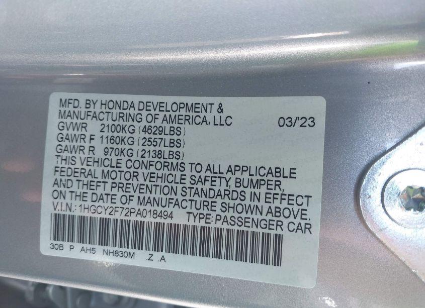 Photo 9 of 2023 Honda Accord HYBRID SPORT-L (VIN 1HGCY2F72PA018494)