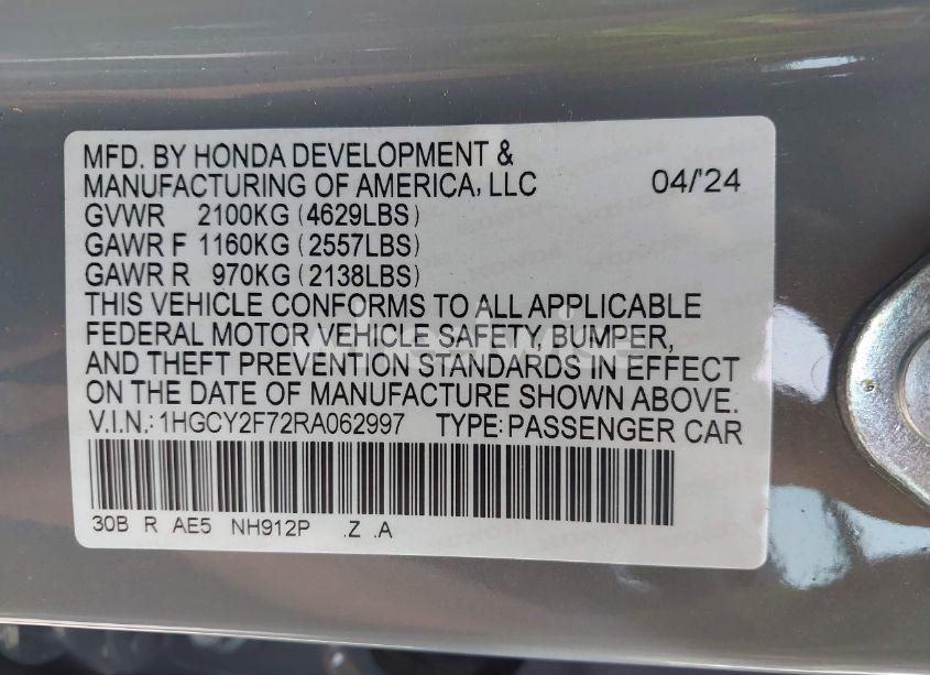 Photo 9 of 2024 Honda Accord HYBRID SPORT-L (VIN 1HGCY2F72RA062997)