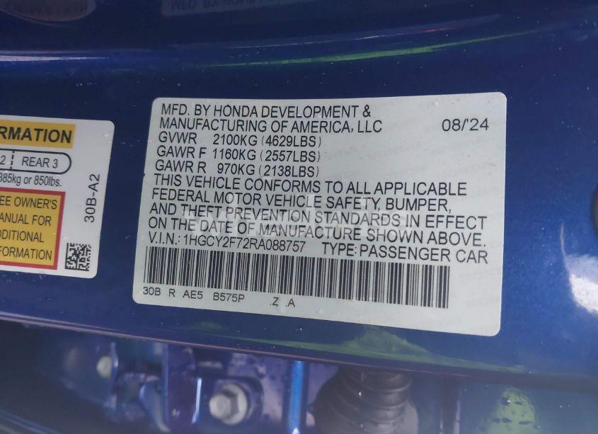 Photo 9 of 2024 Honda Accord HYBRID SPORT-L (VIN 1HGCY2F72RA088757)