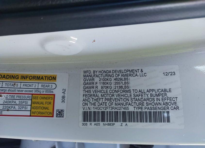 Photo 9 of 2024 Honda Accord HYBRID SPORT-L (VIN 1HGCY2F73RA027465)