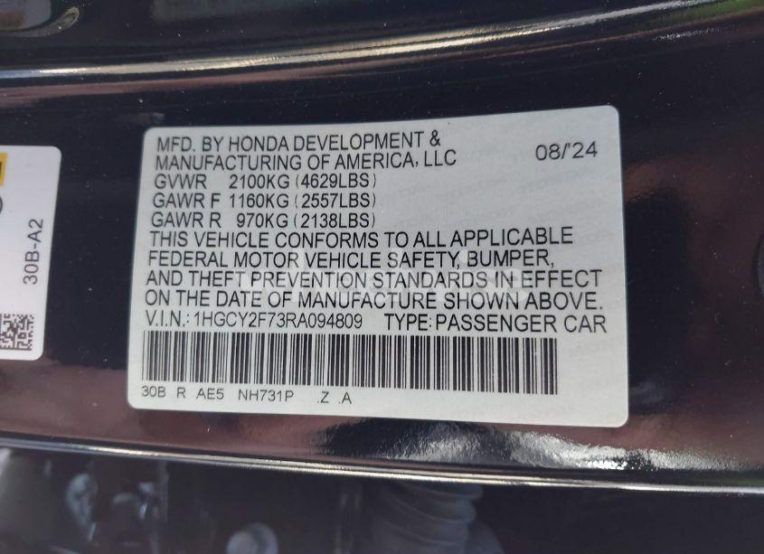 Photo 9 of 2024 Honda Accord HYBRID SPORT-L (VIN 1HGCY2F73RA094809)