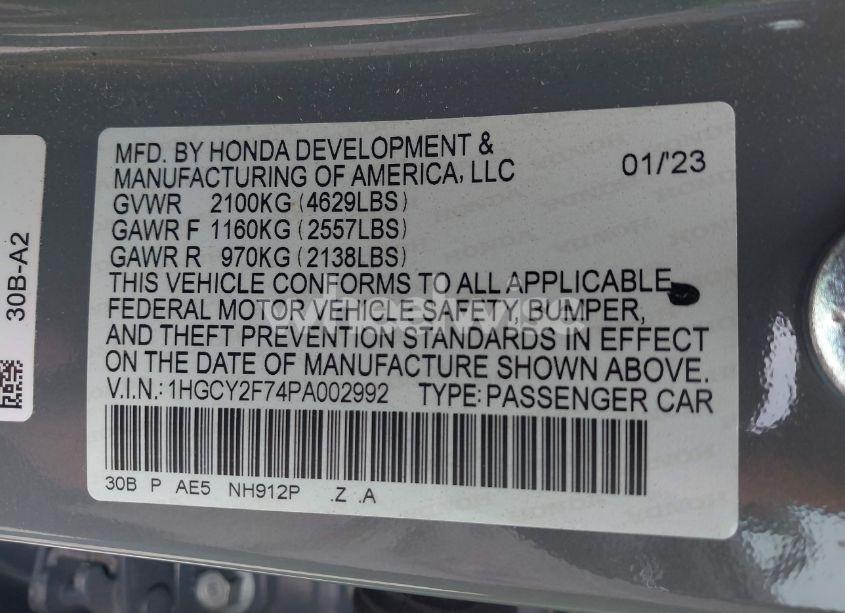 Photo 9 of 2023 Honda Accord HYBRID SPORT-L (VIN 1HGCY2F74PA002992)