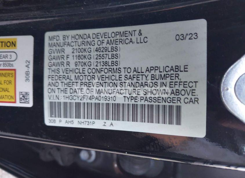 Photo 9 of 2023 Honda Accord HYBRID SPORT-L (VIN 1HGCY2F74PA019310)