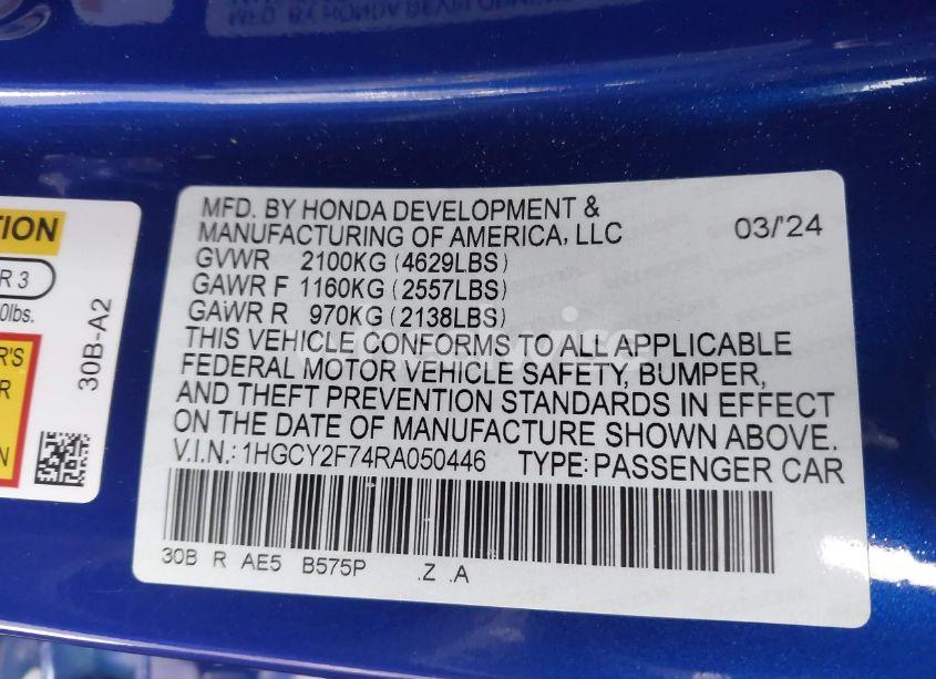 Photo 9 of 2024 Honda Accord HYBRID SPORT-L (VIN 1HGCY2F74RA050446)