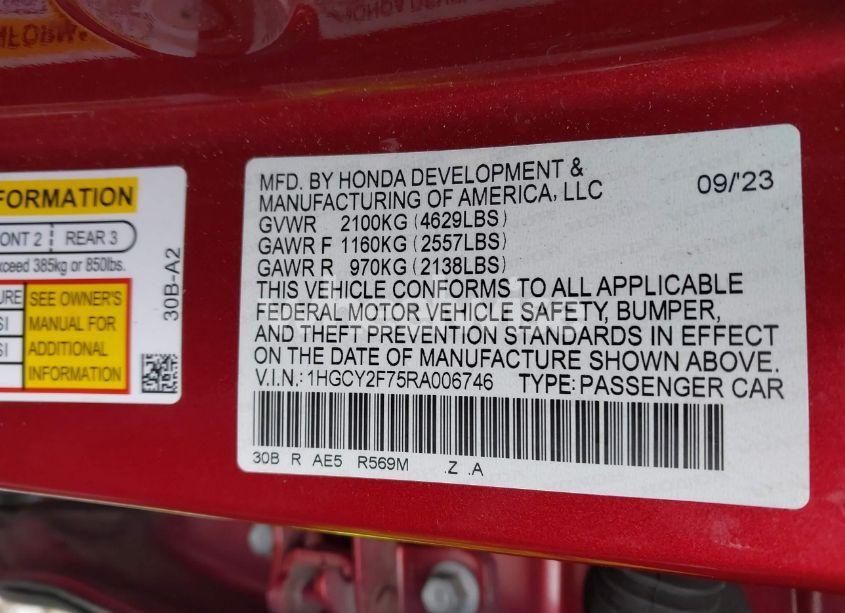 Photo 9 of 2024 Honda Accord HYBRID SPORT-L (VIN 1HGCY2F75RA006746)