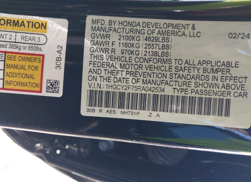 Photo 9 of 2024 Honda Accord HYBRID SPORT-L (VIN 1HGCY2F75RA042534)