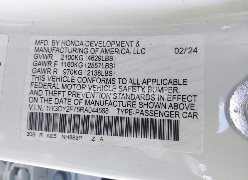 Photo 9 of 2024 Honda Accord HYBRID SPORT-L (VIN 1HGCY2F75RA044588)