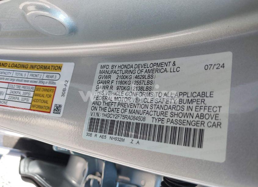 Photo 9 of 2024 Honda Accord HYBRID SPORT-L (VIN 1HGCY2F75RA084508)