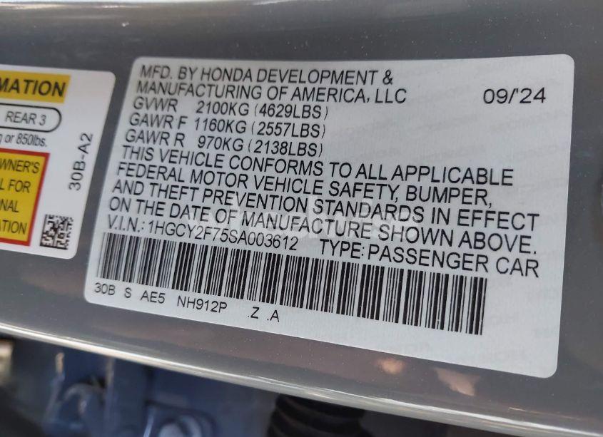 Photo 9 of 2025 Honda Accord HYBRID SPORT-L (VIN 1HGCY2F75SA003612)