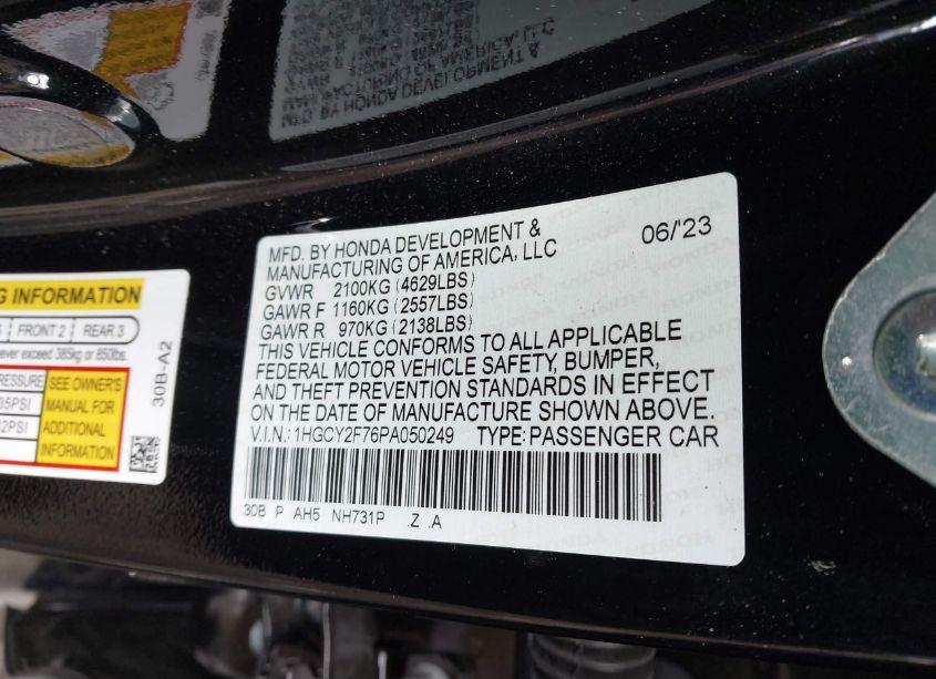 Photo 9 of 2023 Honda Accord HYBRID SPORT-L (VIN 1HGCY2F76PA050249)