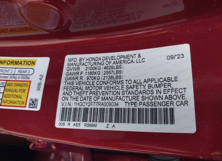 Photo 9 of 2024 Honda Accord HYBRID SPORT-L (VIN 1HGCY2F77RA009034)