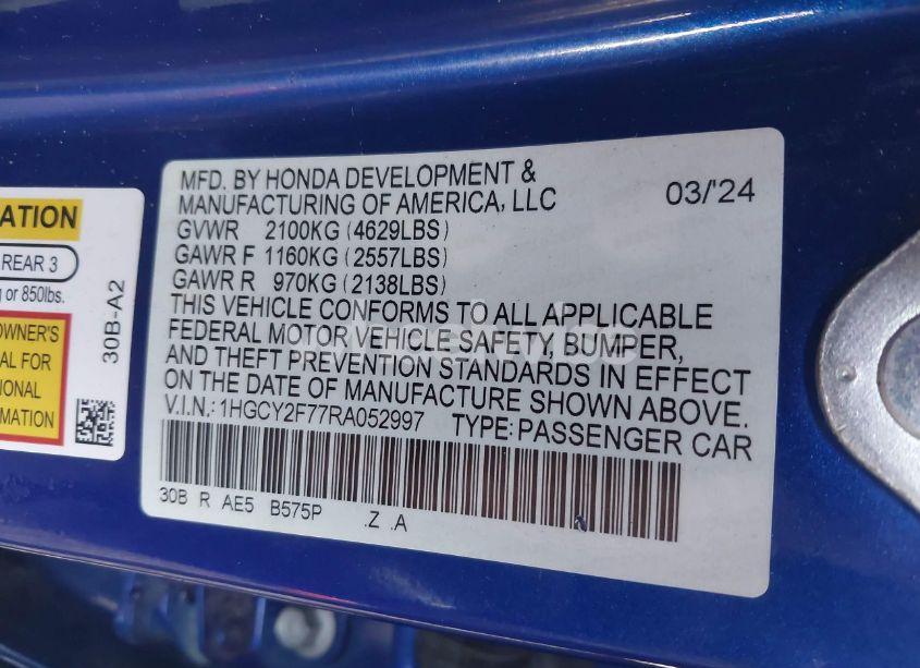 Photo 9 of 2024 Honda Accord HYBRID SPORT-L (VIN 1HGCY2F77RA052997)