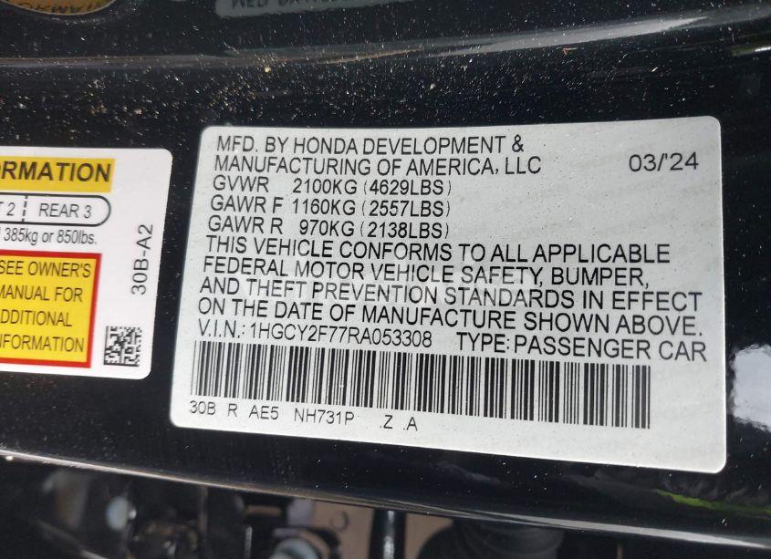 Photo 9 of 2024 Honda Accord HYBRID SPORT-L (VIN 1HGCY2F77RA053308)