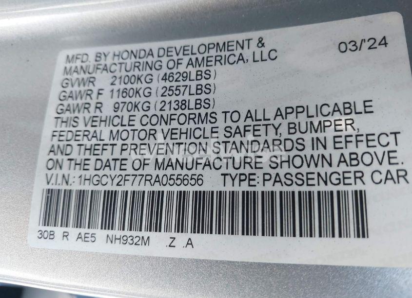 Photo 9 of 2024 Honda Accord HYBRID SPORT-L (VIN 1HGCY2F77RA055656)